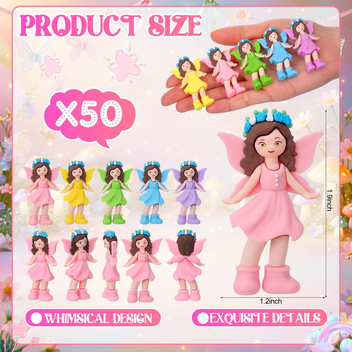 Chunful 50 Pcs Mini Fairy Figurines Miniatures Garden Fairies State Small Fairy Accessories Ornament for Outdoor Yard Garden Flower Pot Birthday Cake Toppers Car Gift to Hide and Seek