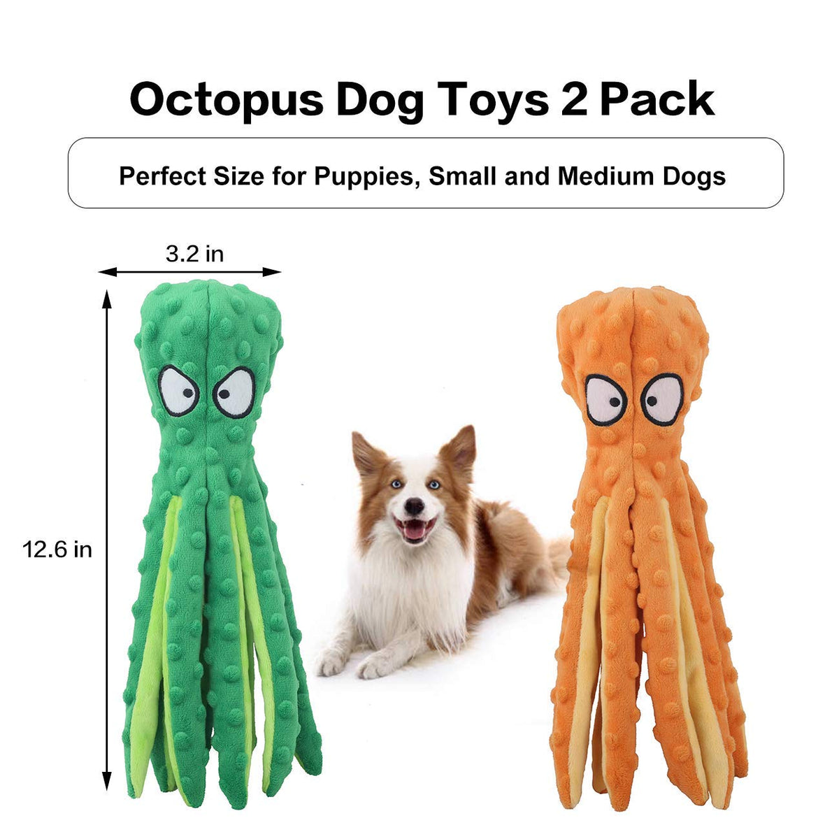 CPYOSN 2 Pack Octopus Dog Toys, No Stuffing Squeaky Crinkle Plush Chew Toys