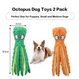 CPYOSN 2 Pack Octopus Dog Toys, No Stuffing Squeaky Crinkle Plush Chew Toys