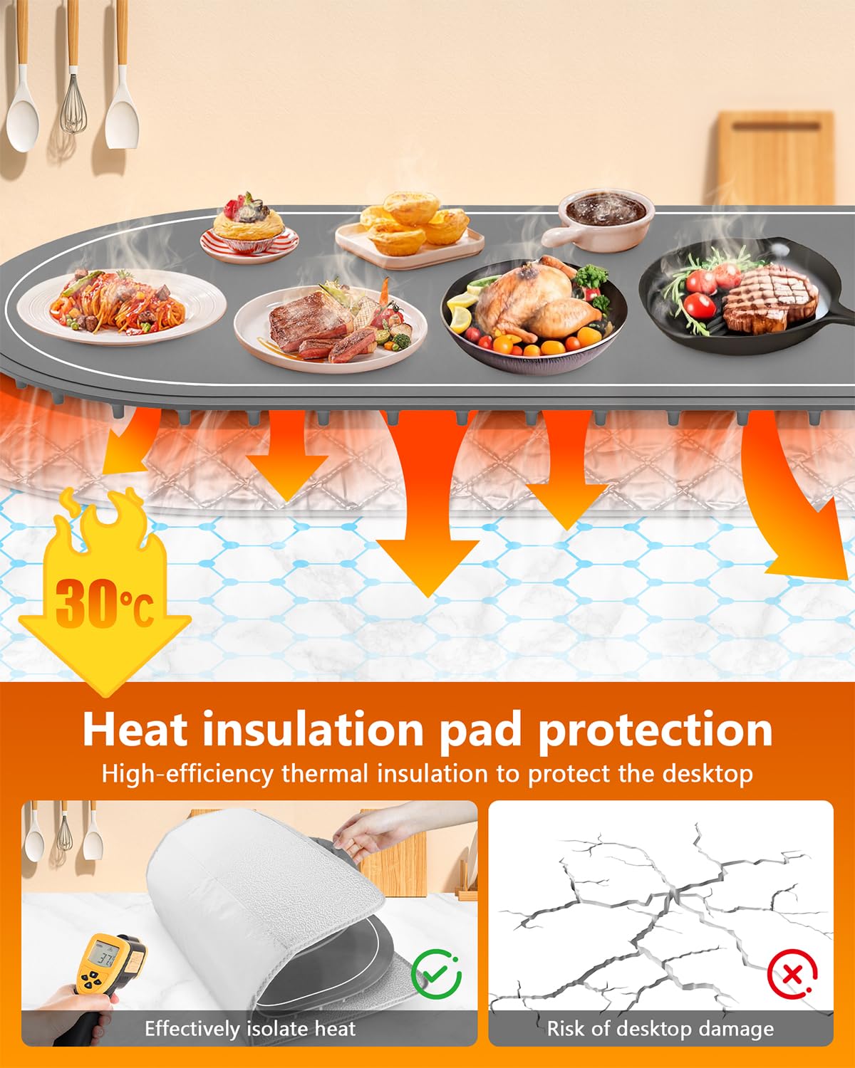 Warming Mat for Food Extra Large, 36"x15" Food Warming Mat with Heat Insulation Pad, Silicone Heating Mat for Food, Rollable & Portable, Food Warmers for Parties Buffet,Gatherings,Everyday Use