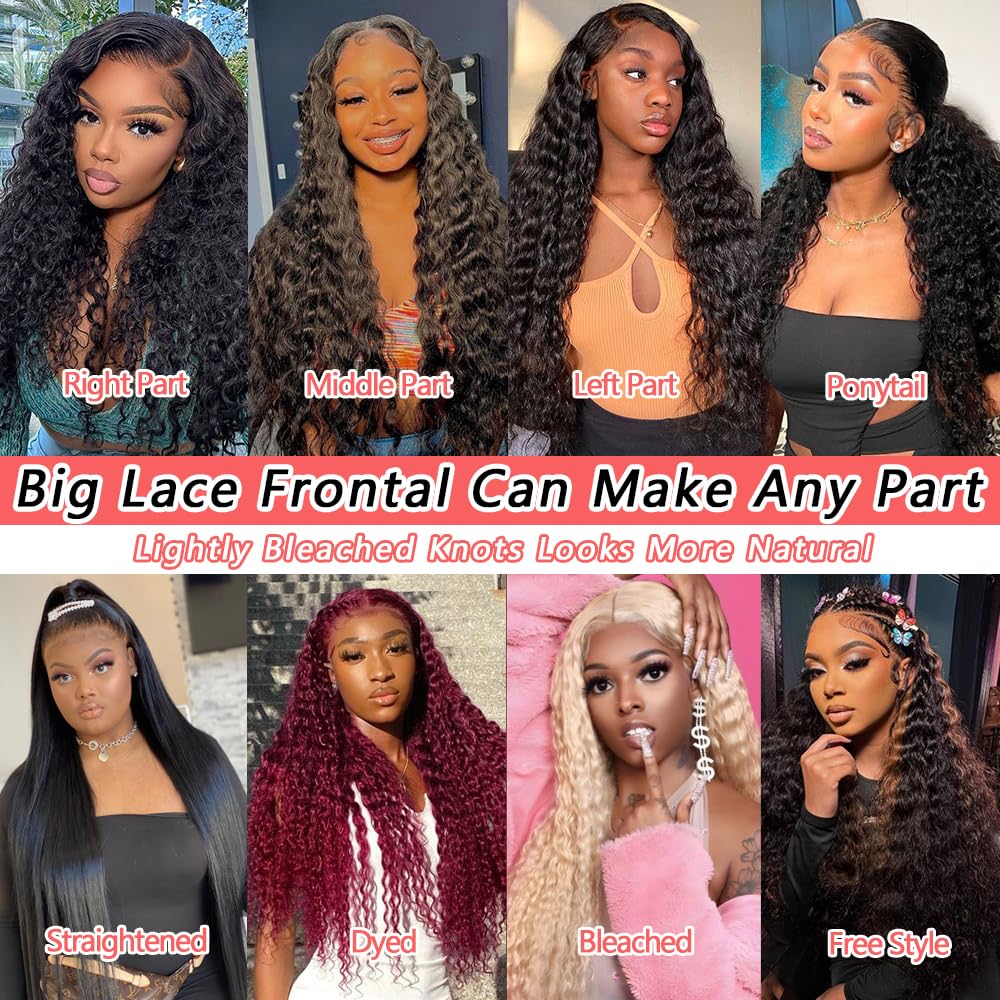 FIONAT 30 Inch Deep Wave Lace Front Wigs Human Hair Pre Plucked 13x6 HD Lace Front Wigs Human Hair 180% Density Deep Curly Wig Frontal Glueless Wigs Human Hair for Women