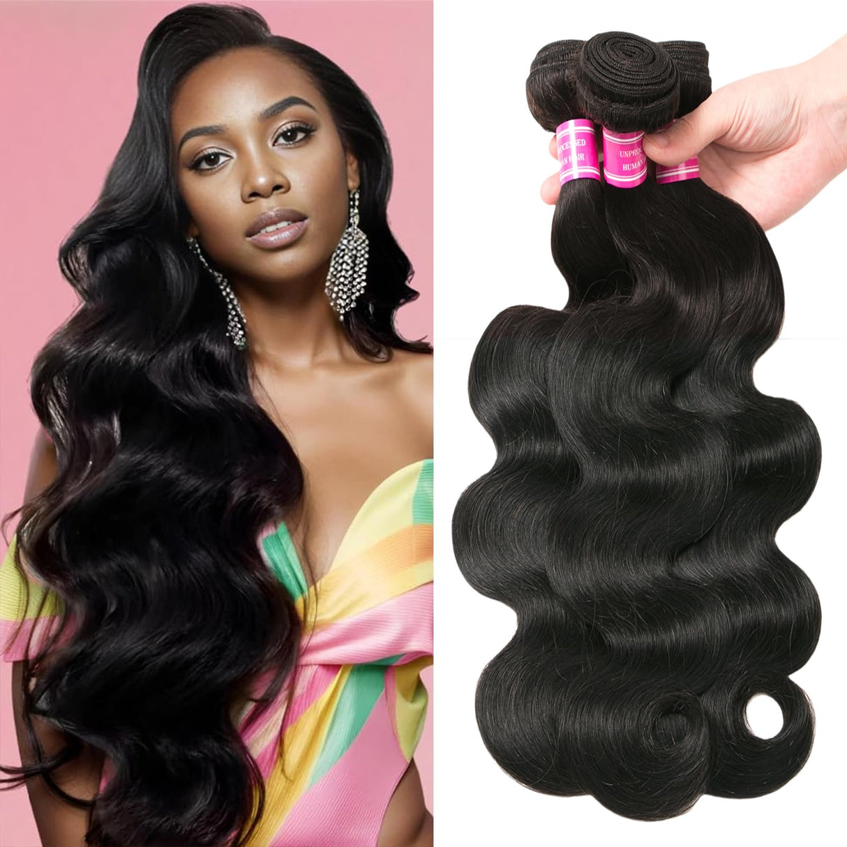 Body Wave Bundles Human Hair 12A Human Hair Bundles 100% Unprocessed Brazilian Virgin Hair Bundle Deals Quick Weave 3 Bundle Real Human Hair Natural Black Hair Extensions For Woman 18 20 22 Inch