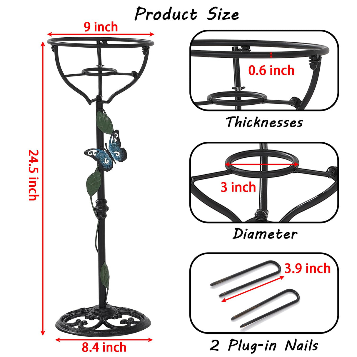 TICKCACY Cast Iron Gazing Globe Stand, 24.5" Gazing Ball Stand for 10-12 Inches Garden Gazing Globes, Metal Display Gazing Ball Holder for Indoor Outdoor, Easy Assembly, Black
