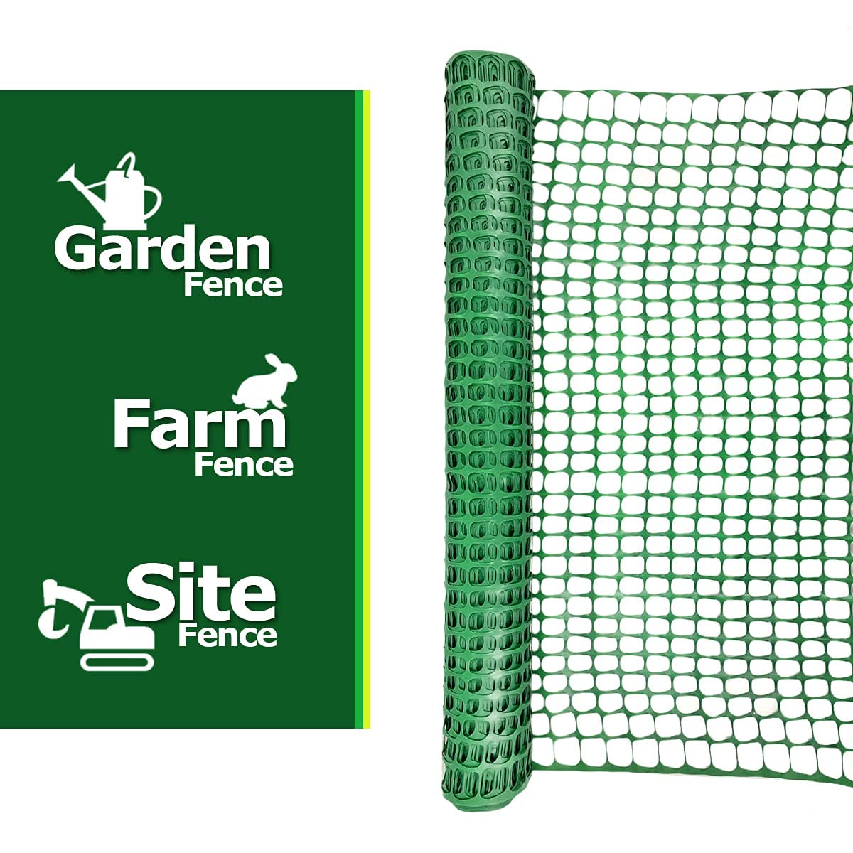 Ashman Plastic Mesh Fence, 4'x50' Feet, 1 Roll, Green, Construction Barrier Netting, Garden Fencing, Fences Wrap, Above Ground, for Snow, Poultry, Chicken, Deer, Patio, Garden Netting, Green 50FT.