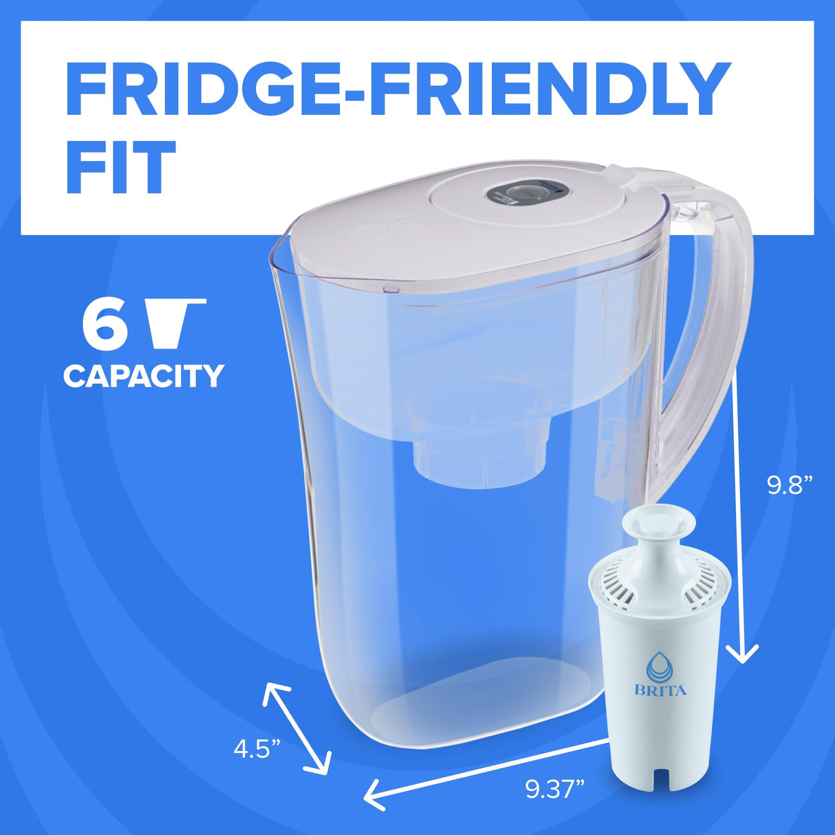 Brita Metro Small 6-Cup Water Filter Pitcher with BritaPlus Filter, WQA NSF/ANSI Certified, Reduces 2X Contaminants vs. Standard, Reduces Chlorine, Zinc, Copper, Mercury & More, Clear