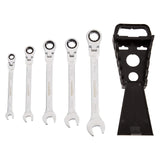 Amazon Basics 72-Tooth Ratcheting Combination Wrench Set, Chrome Vanadium Steel Flex Head, 5-Piece Metric, 180° Flexible