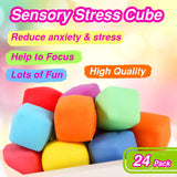 24 Pack Slow Rising Stress Cube , Dough Stress Balls Soft Fidget Squishy Toys for Anxiety Relief, Pull Stretch Classroom Prize Party Favors Toys for Kids