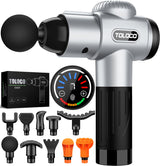 TOLOCO Massage Gun, Muscle Massage Gun Deep Tissue for Athletes with 10 Massage Heads, Electric Percussion Massager for Any Pain Relief, Gifts for Fathers Day, Silver