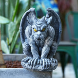 MIBUNG Large Winged Gargoyle Statue with Solar Lights Outdoor Decor, Sitting Gargoyle Monster Dragon Garden Guardian Gothic Creep Scary Sculpture, Patio Yard Lawn Decorations, Valentine's Day Gift