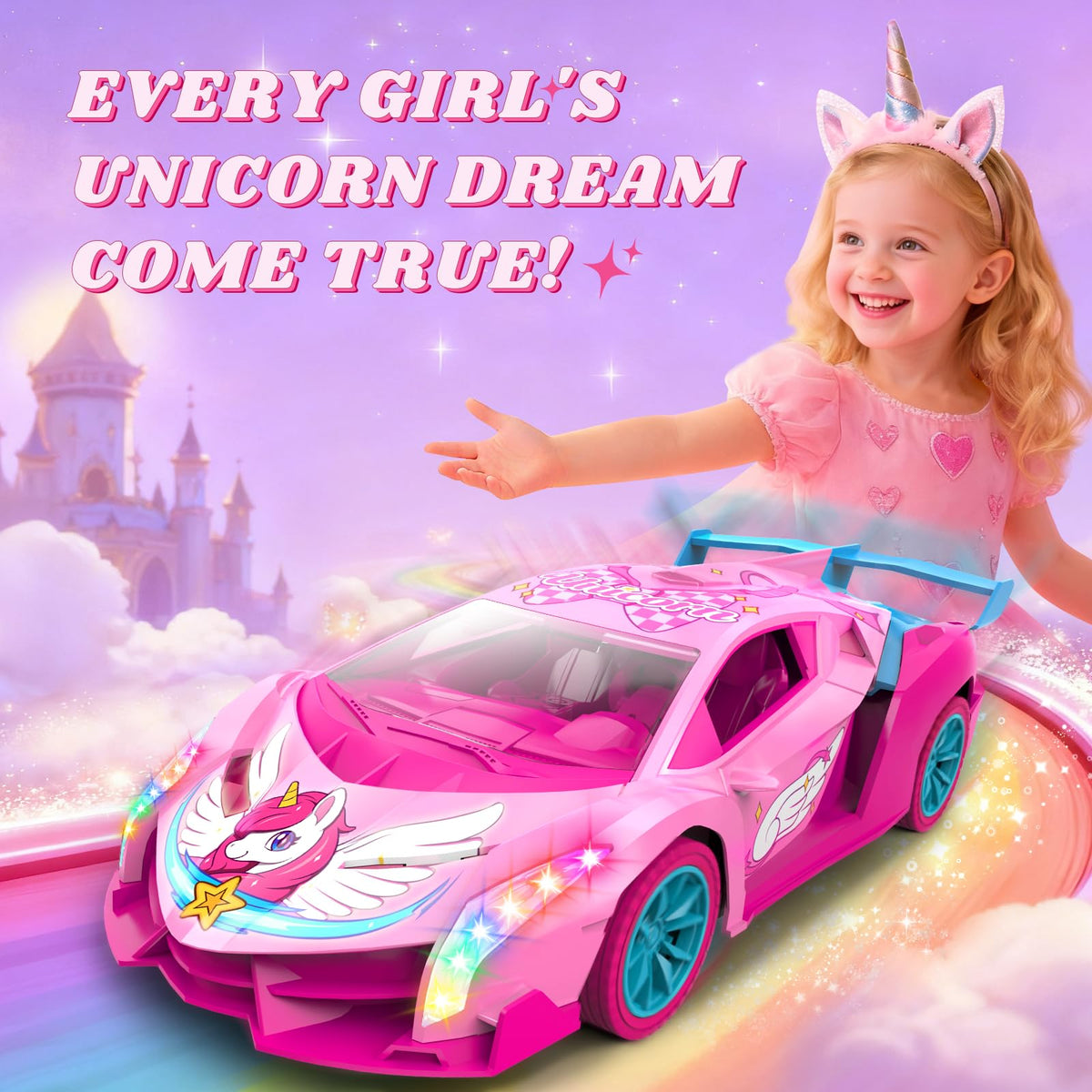 Unicorn RC Car for Girls, Rainbow Glow & Drift Wing Remote Control Car