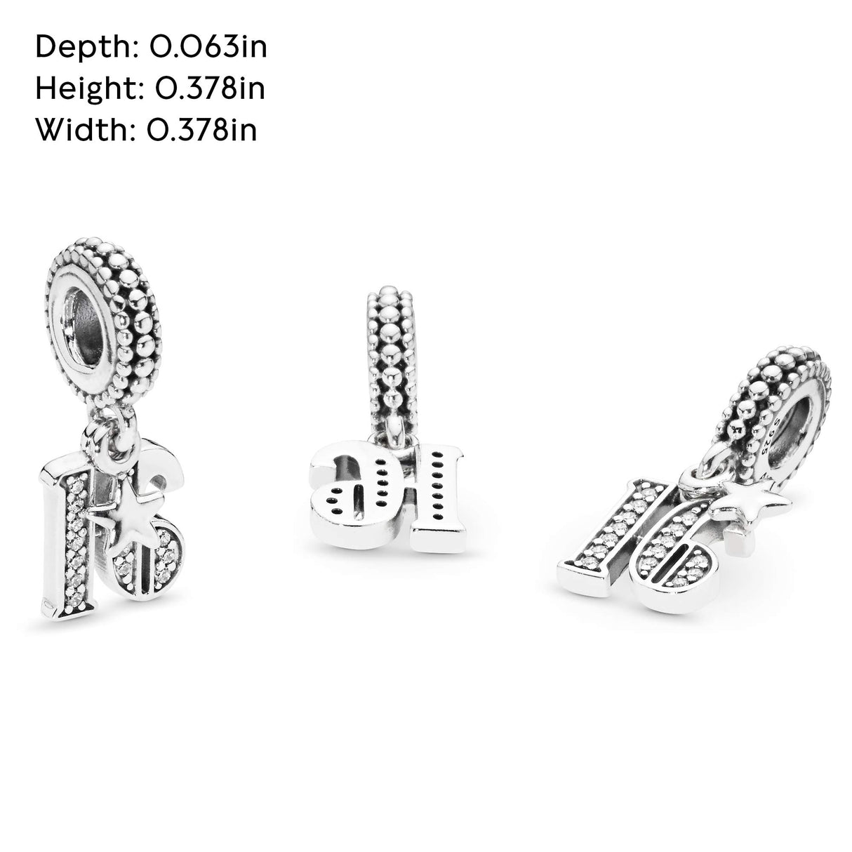 PANDORA 16th Celebration Dangle Charm - Bracelet Charm for PANDORA Moments Bracelets - Sterling Silver with Clear Cubic Zirconia - Gift for Her - Jewelry for Women with Gift Box