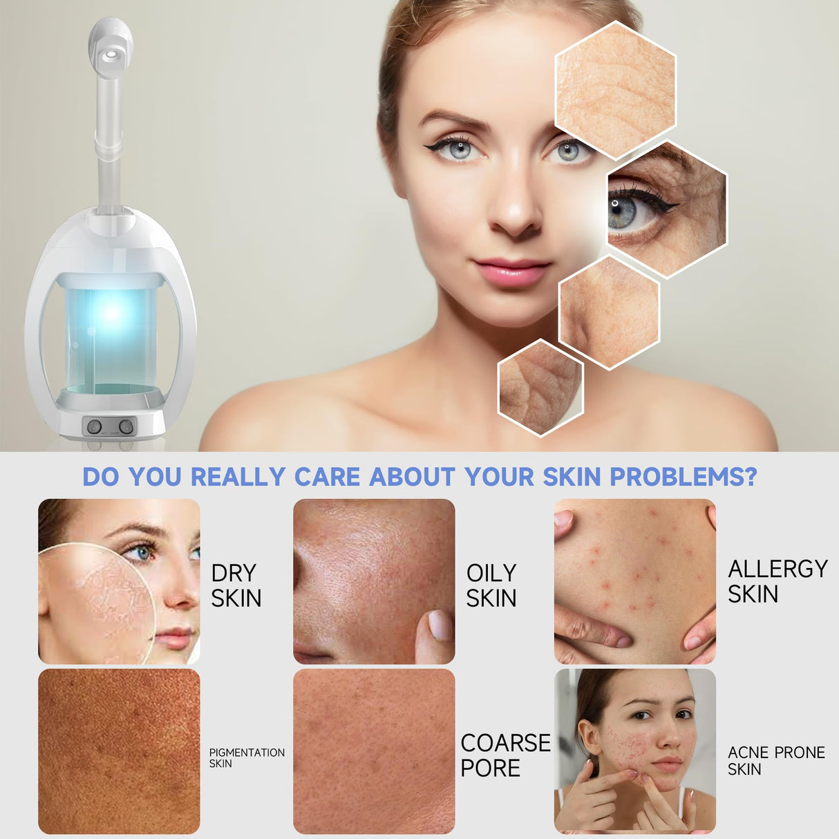 Facial Steamer, Face Steamer for Esthetician and Nano Ionic Portable Ozone Steamer for Face, Professional Facial Steamer for Home Facial Spa.