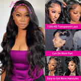 30 Inch Body Wave Lace Front Wigs Human Hair 220 Density Frontal Wigs Human Hair 13x6 Hd Lace Front Wigs Human Hair Pre Plucked Brazilian Virgin Hair Glueless Wig Body Wave Wig for Women Natural Black