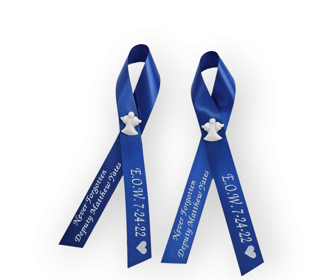 Personalized Memorial Service Funeral Ribbon Pins 20 Cross Religious Celebration of Life Custom Made Awareness Remembrance Anniversary Death Cross Sympathy In Loving Memory Angel (Royal Blue)