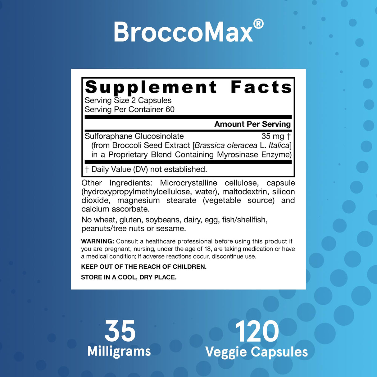 Jarrow Formulas BroccoMax Sulforaphane Generator 35 mg With Sulforaphane Glucosinolate and Myrosinase, Dietary Supplement for Liver Health Support, 120 Delayed Release Veggie Capsules, 60 Day Supply