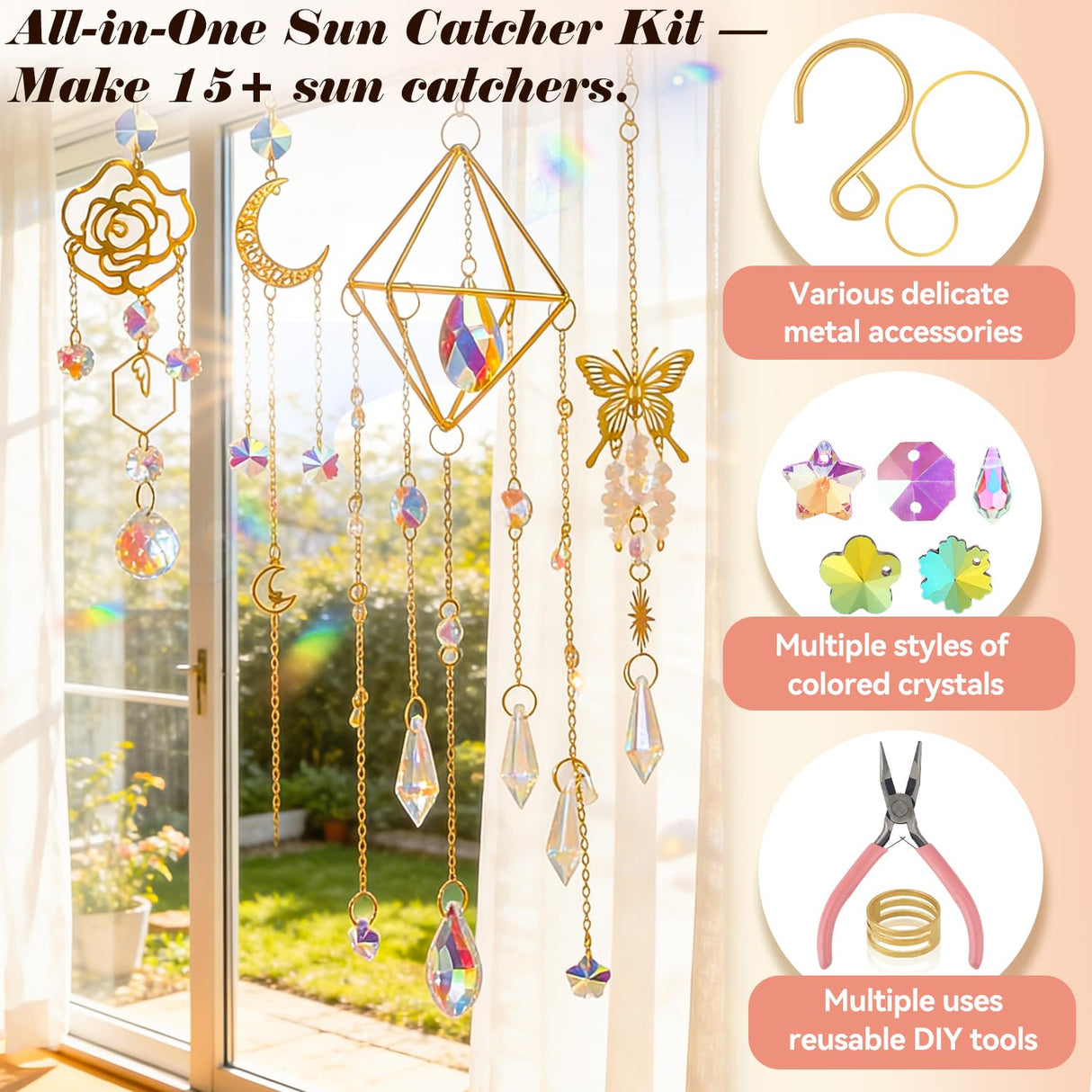 Ecoofor 407 pcs DIY Sun Catchers for Adults, DIY Suncatchers Making Kits,Hanging Decorative Suncatcher, Crystals Rainbow Maker for Indoor Home Decor
