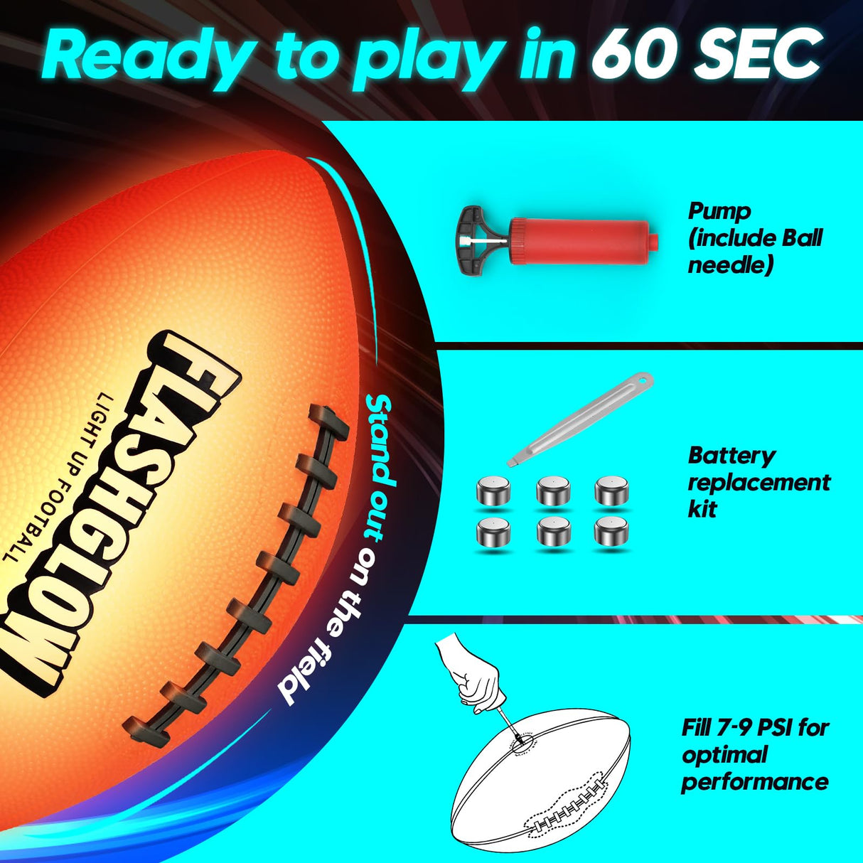 Light Up Football for Boys: Glow in The Dark - Toys for Kids Teen Boys Ages 8-15 - Birthday Christmas Easter Gift Ideas - Outdoor Sports Activity Night Play - 8 9 10 11 12 13 14 15 Years Old Teenager