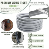 Feotech Liquid-Tight Conduit and Connector Kit - 1/2 Inch 25 FT Non Metallic Liquid Tight Electrical Conduit with 5 Straight and 5 Angle Fittings