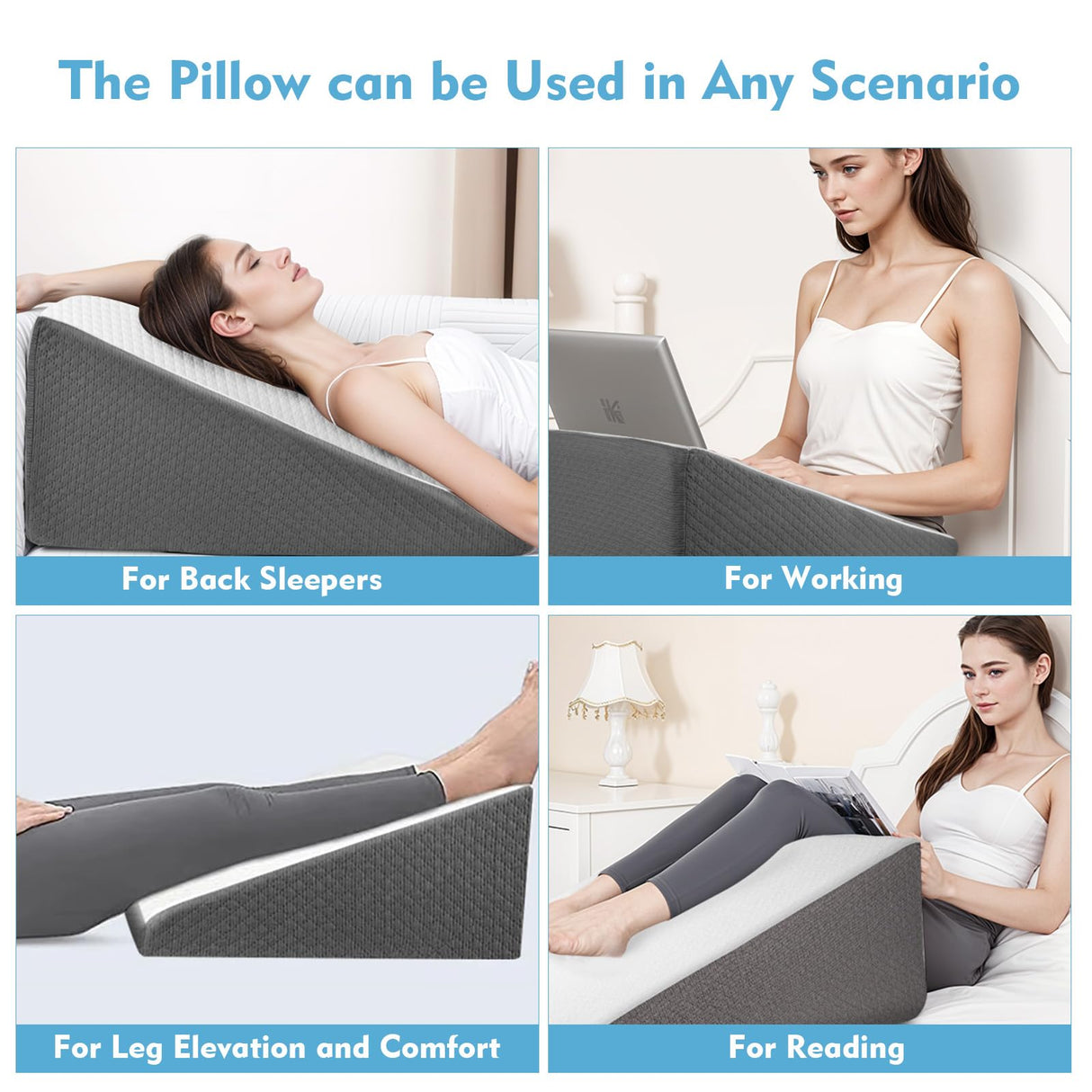 OAISZ Wedge Pillow for Sleep Apnea, 12 Inch Bed Wedge Pillow for Headboard, Headboard Triangle Pillow Wedge for Acid Reflux, After Surgery, Snoring, Cooling Memory Foam Top, Removable Cover
