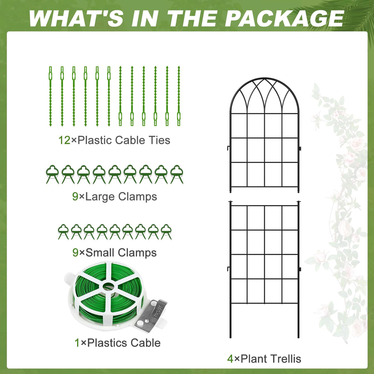 DoCred 4 Pack Garden Trellis for Climbing Plants, 59 Inch Metal Trellis