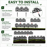 Evelyne Black Garden Border Plastic Edging – PP Plastic, Metal-Free Wrought Iron Look Design, 15pcs Black Yard Landscaping Fence Liner Lawn Edge Barrier, 20ft Kit of Decorative Lawn Landscape Panels