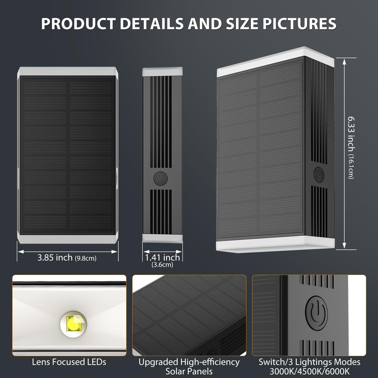 UGDLUCK Solar Wall Light Outdoor,3000/4000/6000K 3 Modes Dusk to Dawn Lighting Wall Sconce IP67 Waterproof Up and Down Solar Lights Outdoor for House, Garage, Porch,Doorway (2 Pack)