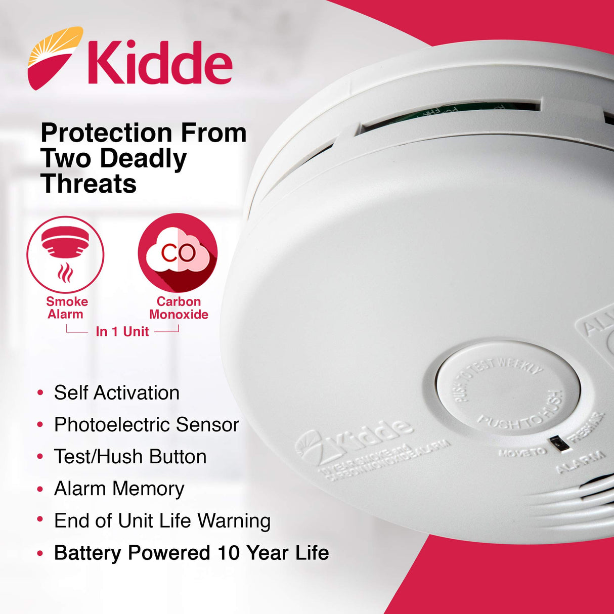 Kidde 21010170 10 Year Smoke and Carbon Monoxide Alarm Detector | Photoelectric | Kitchen | Model P3010K-CO
