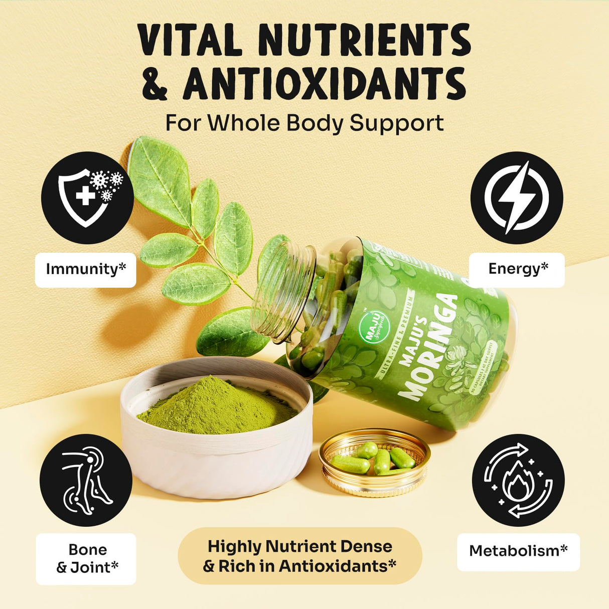Maju Superfoods Organic Moringa Capsules, Oleifera Leaf, Extra-Fine Quality Moringa Leaves, Dried Drumstick Tree Leaves, Organic Moringa Powder Extract Supplement Capsules from Plant (90 ct)