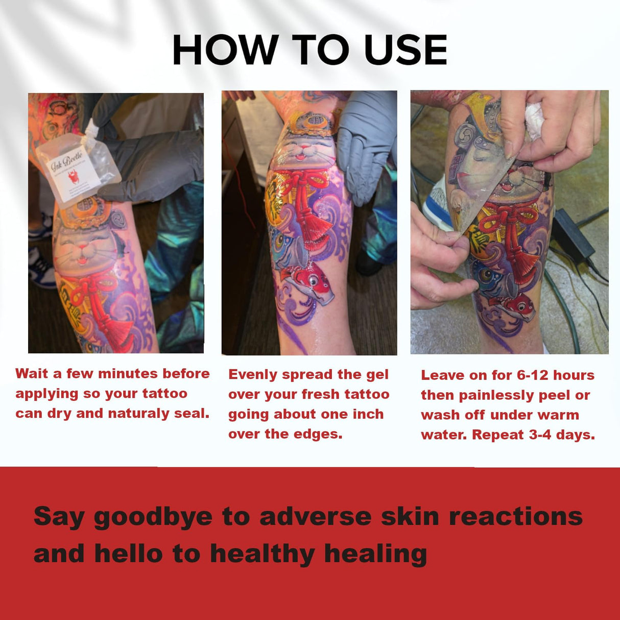 Ink Beetle Tattoo Aftercare Sealant Gel - Forms a breathable protective skin-No Adhesives-No Latex-Natural Healing ingredients- Painlessly wash off- No Adeverse skin reactions- 8 fl oz