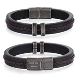 Personalized Custom Name Bracelets for Men - Mens Leather Bracelet with 2-5 Kids Names Customized Gifts for Dad Husband Son (2 names)