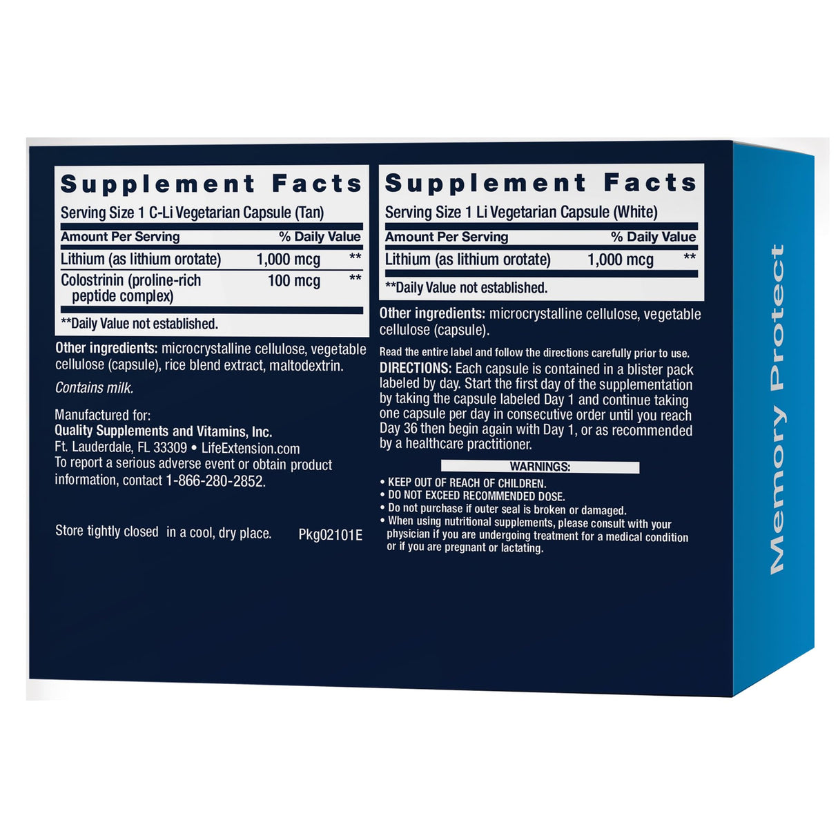 Life Extension Memory Protect, Lithium, colostrinin Milk peptides, Memory and Cognitive Health Support, Gluten-Free, Non-GMO, 12 colostrinin-Lithium (C-Li) Capsules, 24 Lithium (Li) Capsules