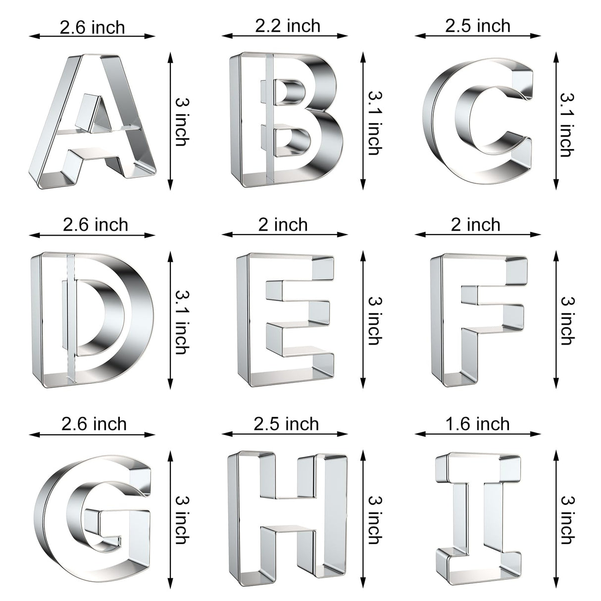 Alphabet Letter Cookie Cutters Shapes Large 3 Inch - 26 Pcs Stainless Steel Cookie Cutter Set Fondant Biscuit Fruit Dough Mold Tools for Birthday, Christmas, New Year and Holiday Party Decorations