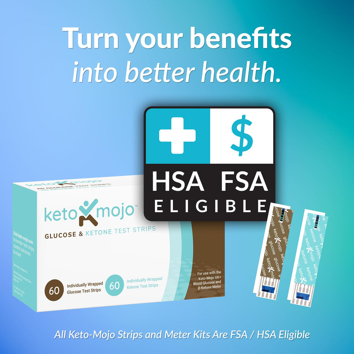 KETO-MOJO Blood Glucose and Ketone Test Strips Combo Pack | 60 Glucose + 60 Ketone Strips (120 Count) | for Use Only with GK+ Meter