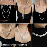 Zeffy Long Pearl Necklaces for Women Layered Faux White Pearl Beads Strand Layered Necklace Bridal Wedding Party 1920s Gatsby Costume Jewelry