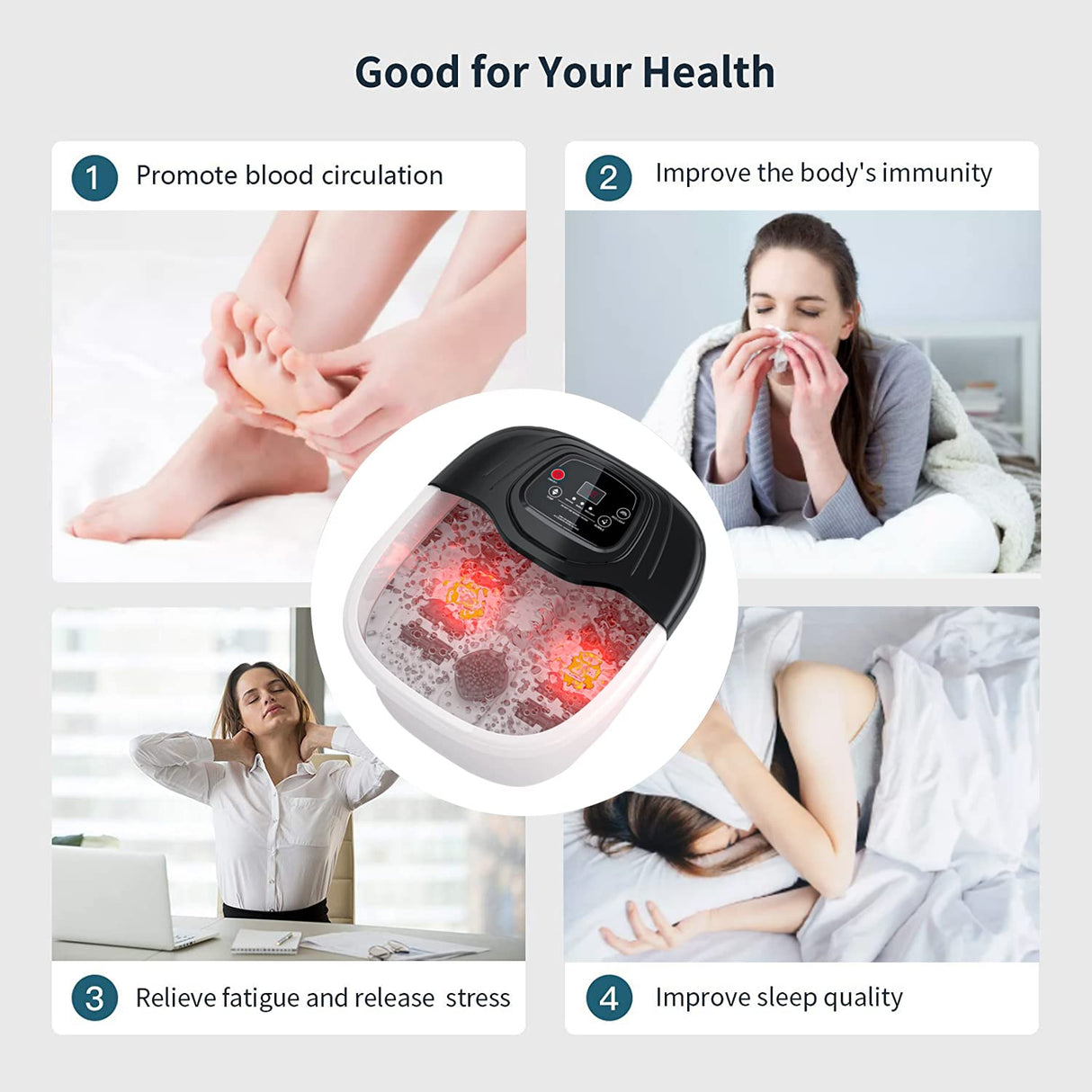 RIGHTMELL Foot Spa Bath Massager with Heat, Epsom Salt,Bubbles, Vibration and Red Light, Tub for Stress Relief,Foot Soaker Fathers Day Birthday Gifts for Mom Dad Women Men Her Him