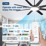Amico 100 Inch 8 Aluminum Blades Ceiling Fans with Lights, Indoor/Outdoor Black Ceiling Fan with Remote Control, Reversible DC Motor, 3CCT, Dimmable,Ceiling Fan for Bedroom, Patio,Living Room