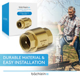 Bächlein Universal Non-Return Valve - Brass Non-Return Valve with G1 Inch Female Thread on Both Sides - Stainless and Watertight Non-Return Valve for a Safe Drinking Water System