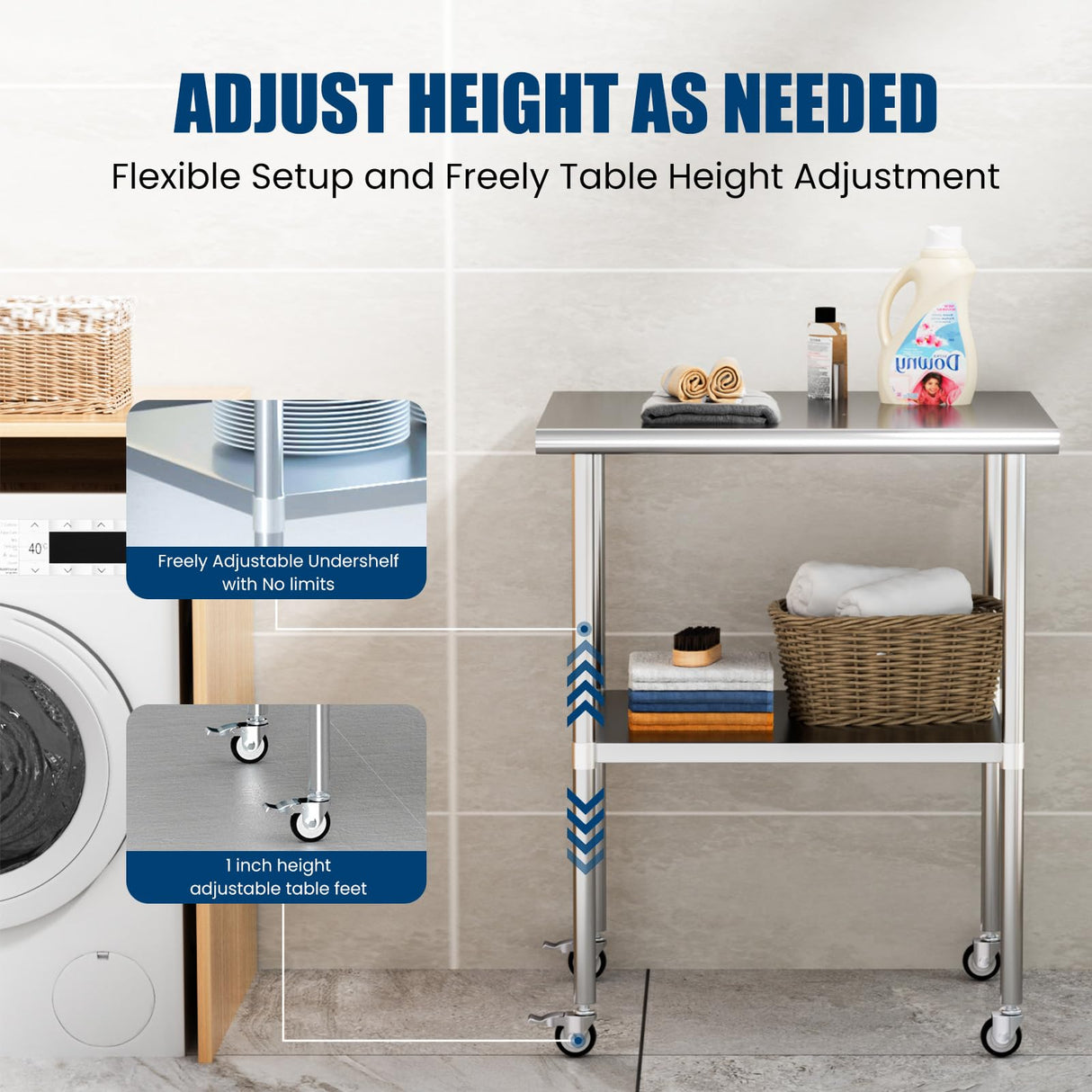 Chingoo Stainless Steel Table with Wheels 14 x 30 Inches Metal Prep Table with Adjustable Undershelf & Casters for Commercial Kitchen, Outdoor, Restaurant, Hotel & Garage