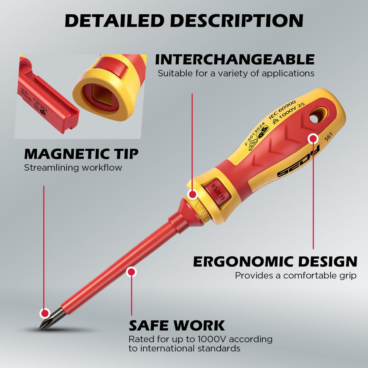 1000V Insulated Electrician Screwdriver Set - 13-Piece Professional Electrical Screwdriver Set Insulation Handle CRV Steel Magnetic Phillips Slotted Pozi Torx Tips VDE & GS Certified