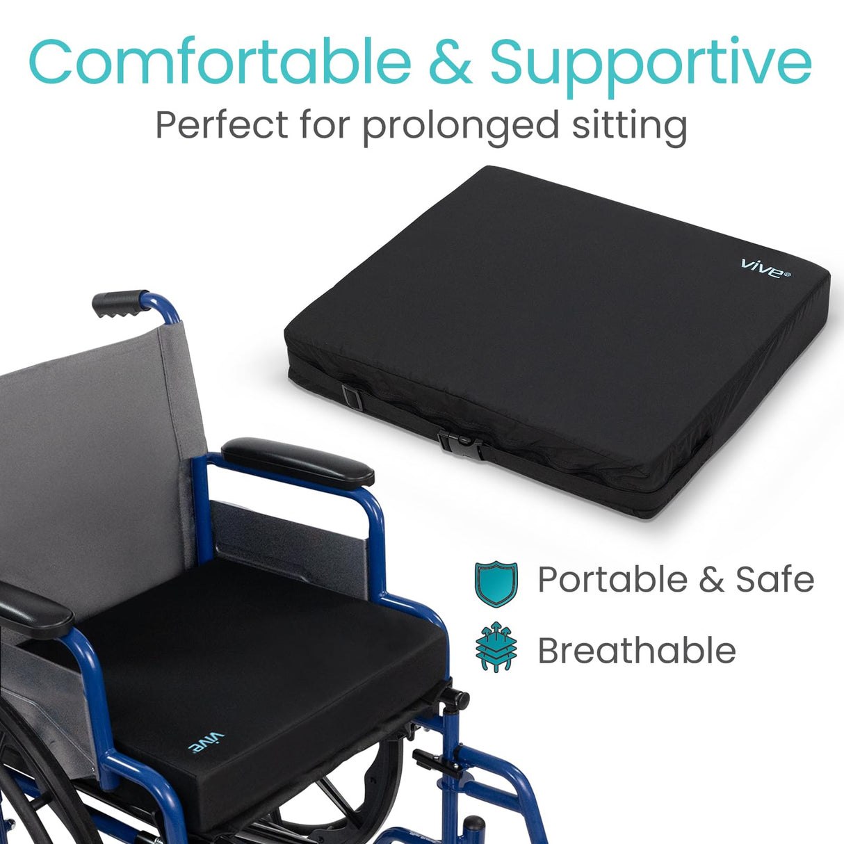 Vive Wheelchair Cushion - Wheel Chair Cushions for Senior, Pressure Relief - Wheelchair Pad, Wheelchair Seat Cushion, Foam for Office Chairs, Car, Lightweight, Portable, Easy to Clean (3")