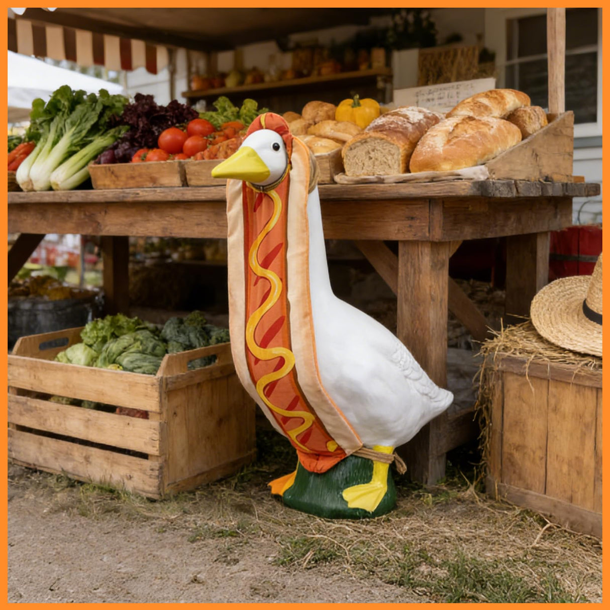 Bifrgmy Hot Dog Goose Outfit, Funny Porch Goose Clothes Costume, Fits 23 Inch Cement Plastic Goose Statue, Perfect for Outdoor Garden Yard Patio Art Decoration(Orange)