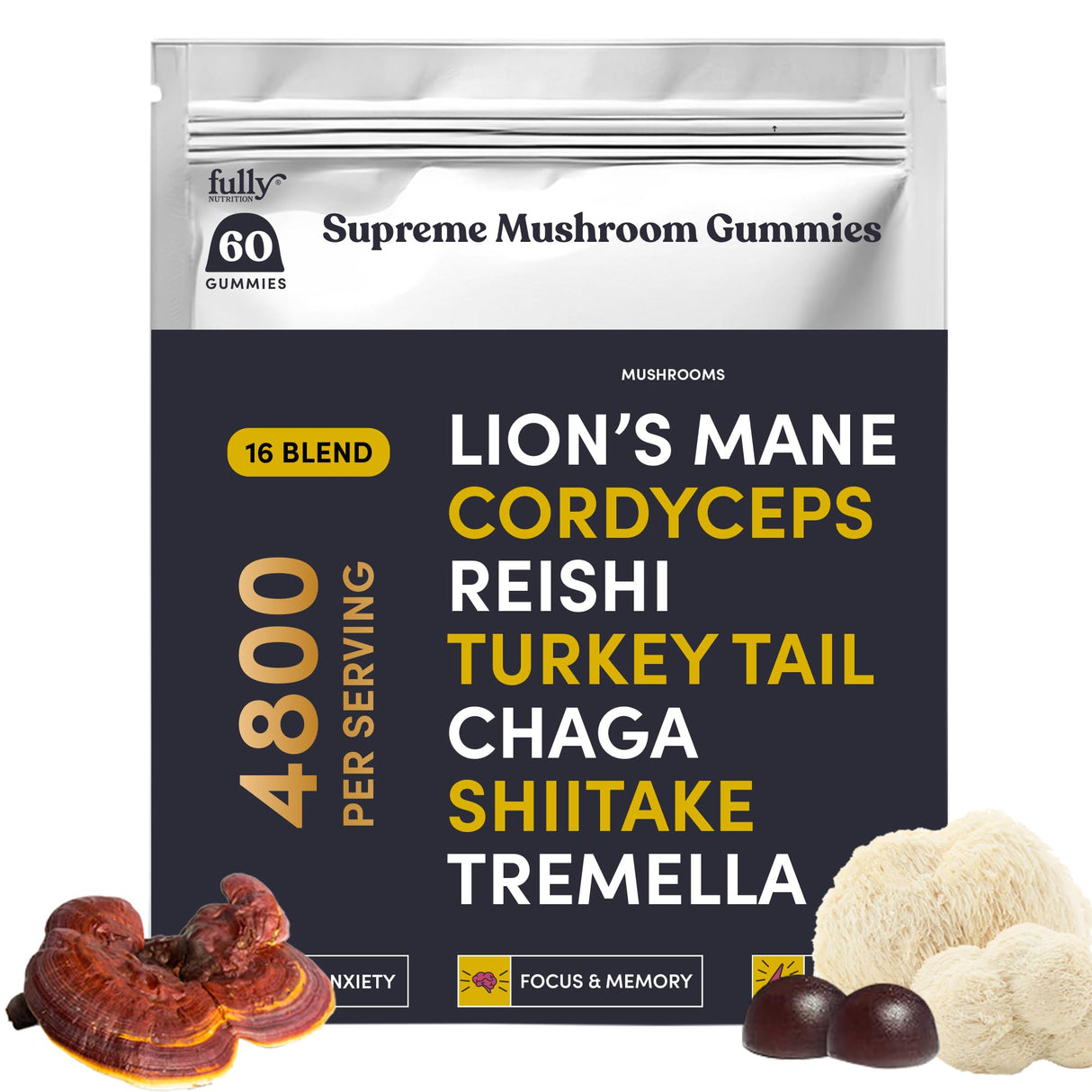 16 in 1 Blend Mushrooms Gummies for Adults - Lion's Mane Mushroom Supplement, Focus Gummies with Lions Mane, Lion's Mane Gummies for Adults, Natural Mushroom Supplement for Cognitive Support & Clarity