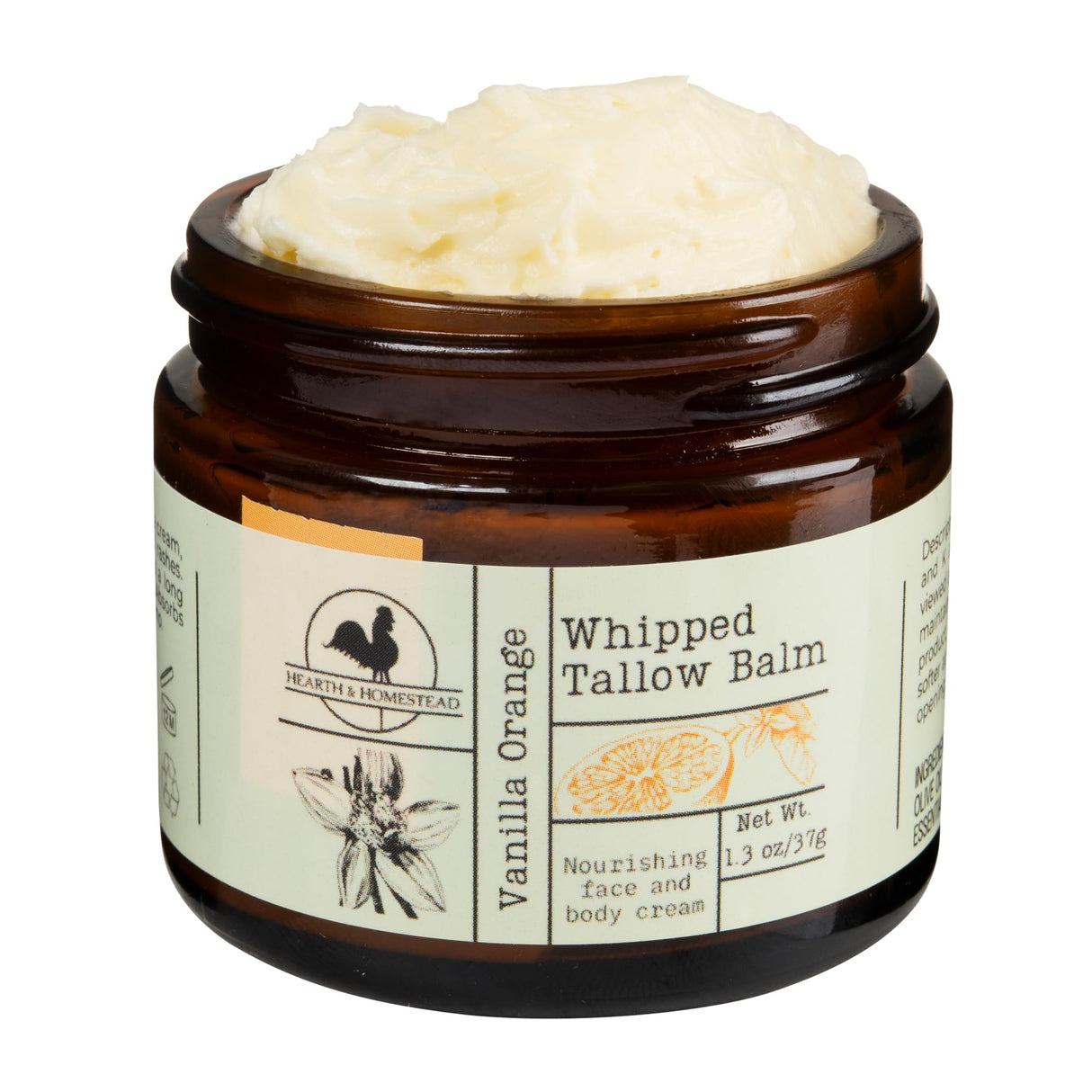 Hearth and Homestead: Handmade Whipped Tallow Balm (Vanilla Orange) - Organic Body Butter with Infused Olive Oil, for Eczema, Rosacea, Baby - 1.3 oz