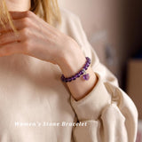 TUMBEELLUWA Purple Amethyst Healing Crystal Bracelet with Heart Charm