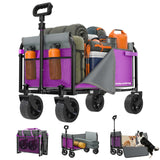 Holacamking Portable Collapsible Wagon Cart, Foldable Cart with Removable Side, Utility Groceries Wagon for Dogs Pets Camping Beach Shopping Sports Gardeing Fishing, Purple