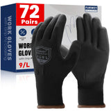 FURWEY Safety Work Gloves-72 Pairs,PU Coated Safety Gloves with Grip,13 Gauge Seamless Knit Glove,for Men and Women, Ideal for Warehouse Package Handling，Construction, Gardening (X-Large)
