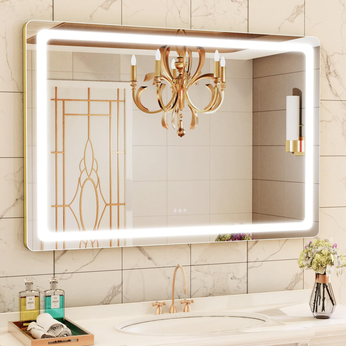 Gvnkvn Makeup Vanity Mirror with USB Charging Port 32" x 24" Large LED Makeup Mirror, Desk Mirorr with Lights, Light up Mirror with 10X Magnification and, Dimmable 3 Modes, Touch Screen Control