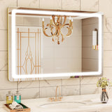 Gvnkvn Makeup Vanity Mirror with USB Charging Port 32" x 24" Large LED Makeup Mirror, Desk Mirorr with Lights, Light up Mirror with 10X Magnification and, Dimmable 3 Modes, Touch Screen Control