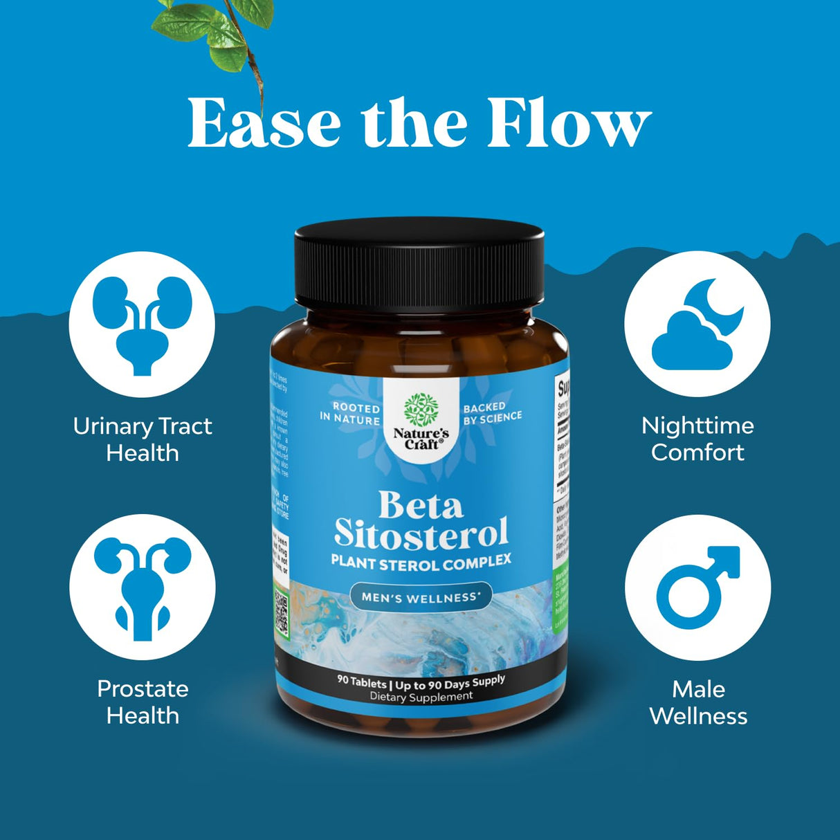 Natures Craft Plant Sterols Complex with Beta Sitosterol - 500mg Beta-Sitosterol Sterols and Stanols Supplement for Prostate Support - Prostate Health Supplement for Men - 90 Tablets