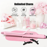 FARERY Long Barrel Curling Iron 1 Inch, Extra Long Curling Iron for Thin Hair, Infused Argan Oil & Keratin, 11 Adjustable Temp, Include Clips & Silicone Pad, Pink